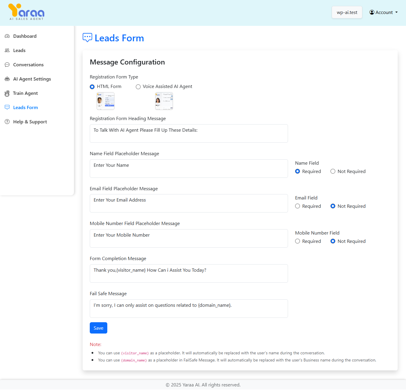 Message Configuration