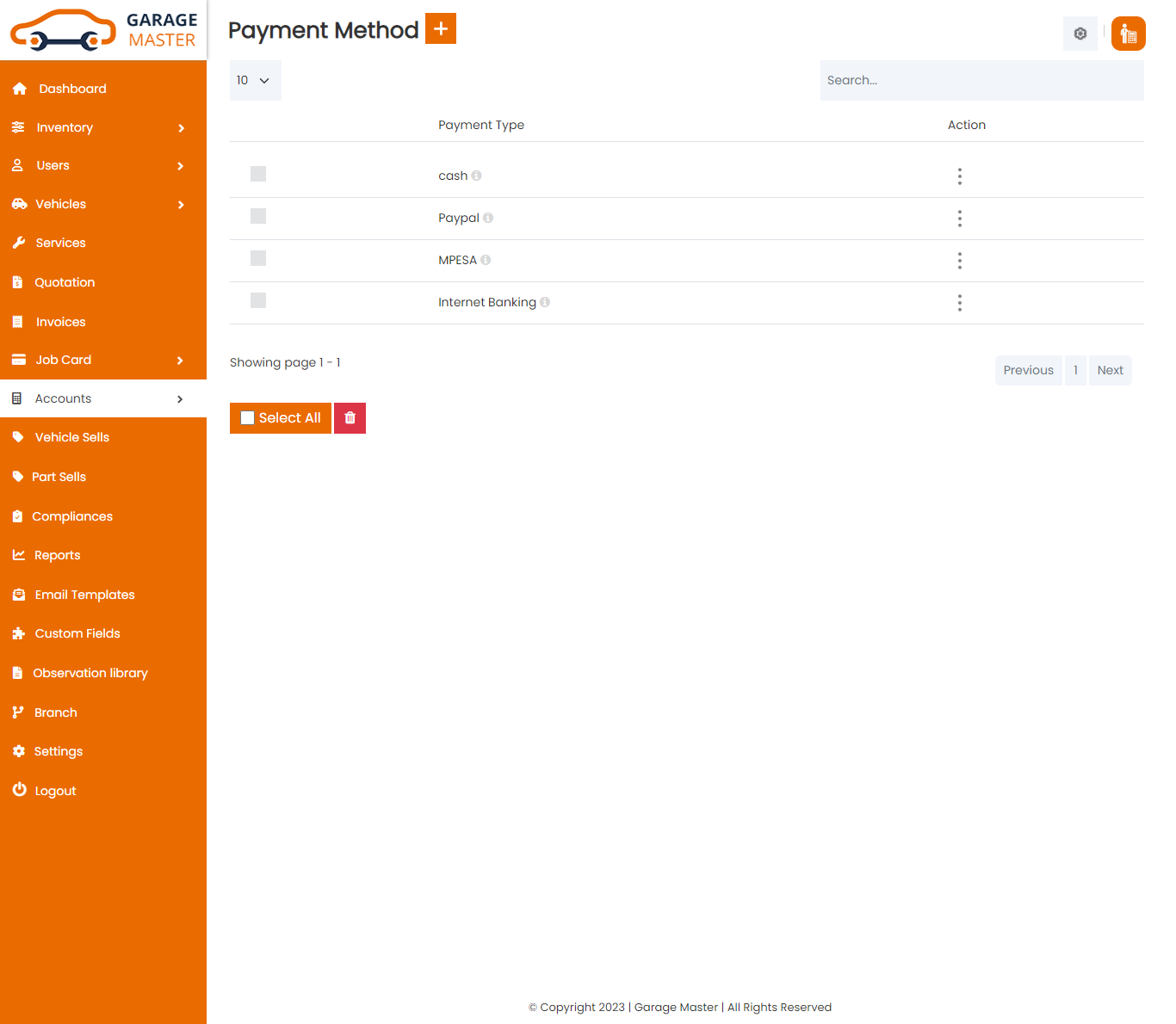 payment type List