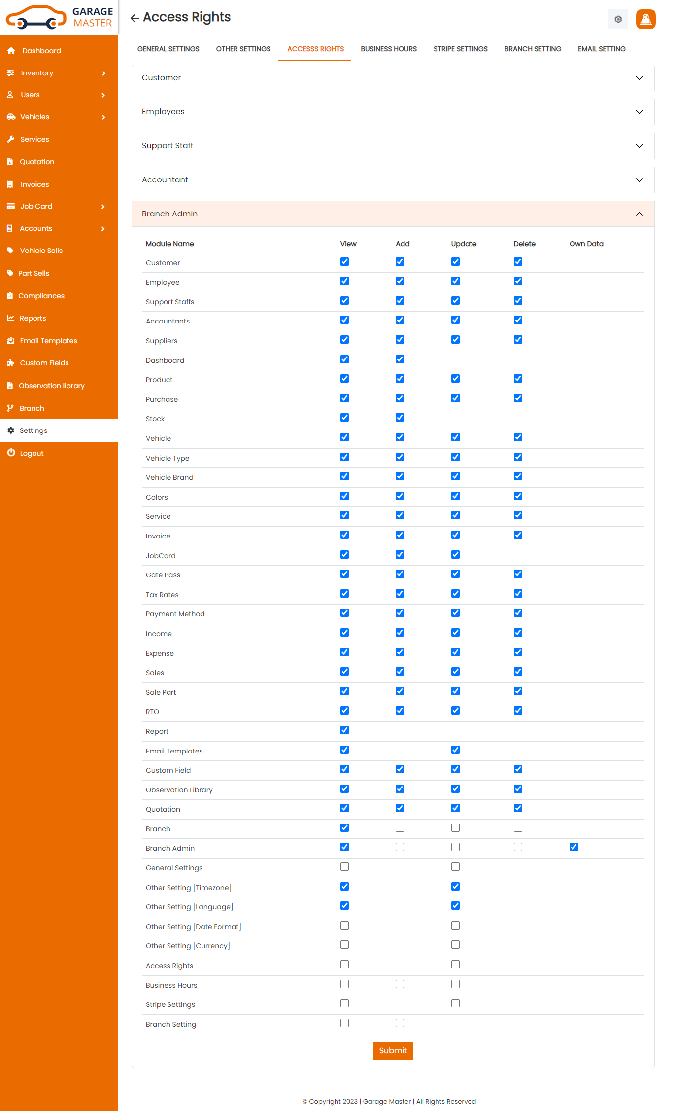 Access Right For Branch Admin