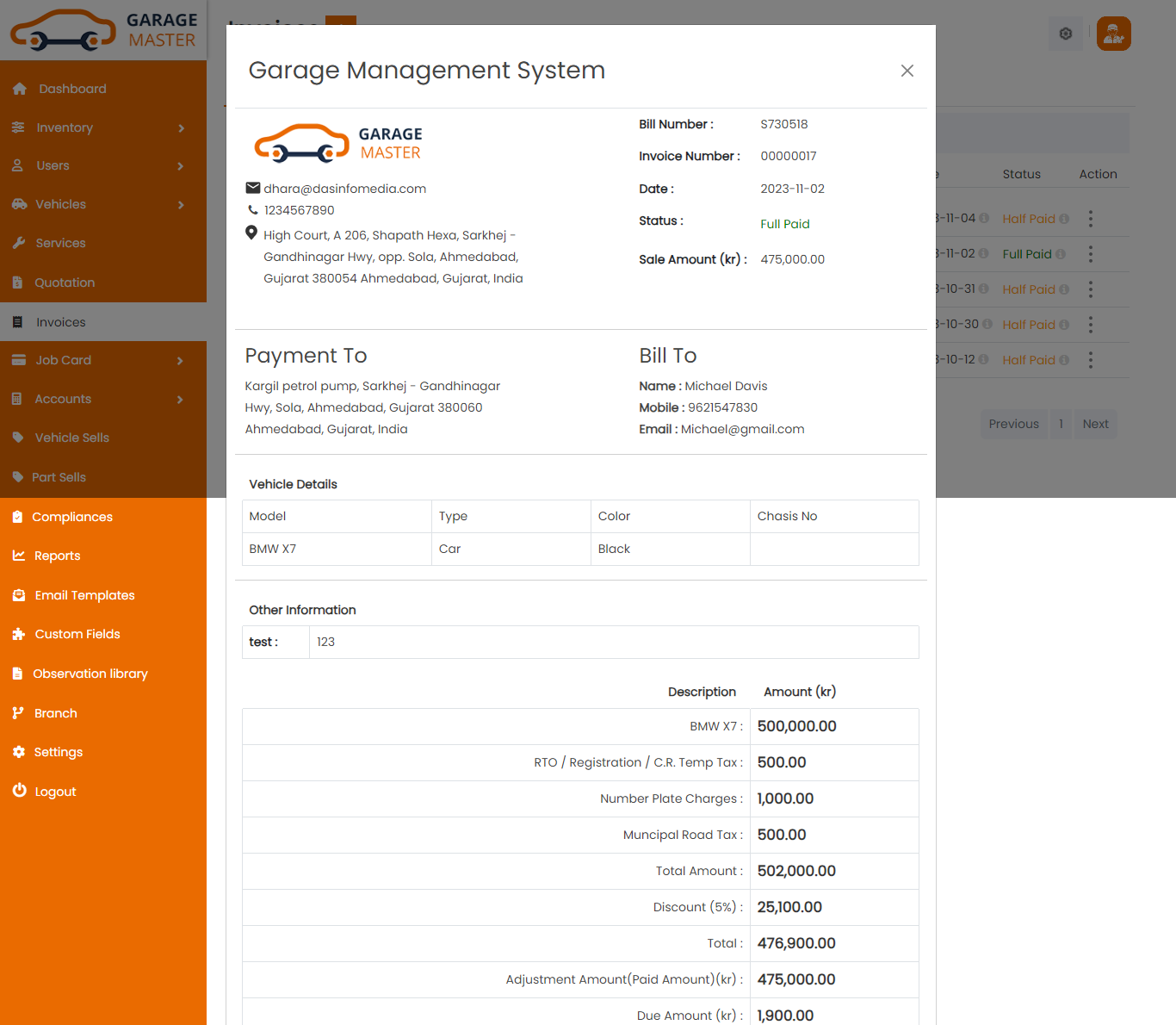 invoice view