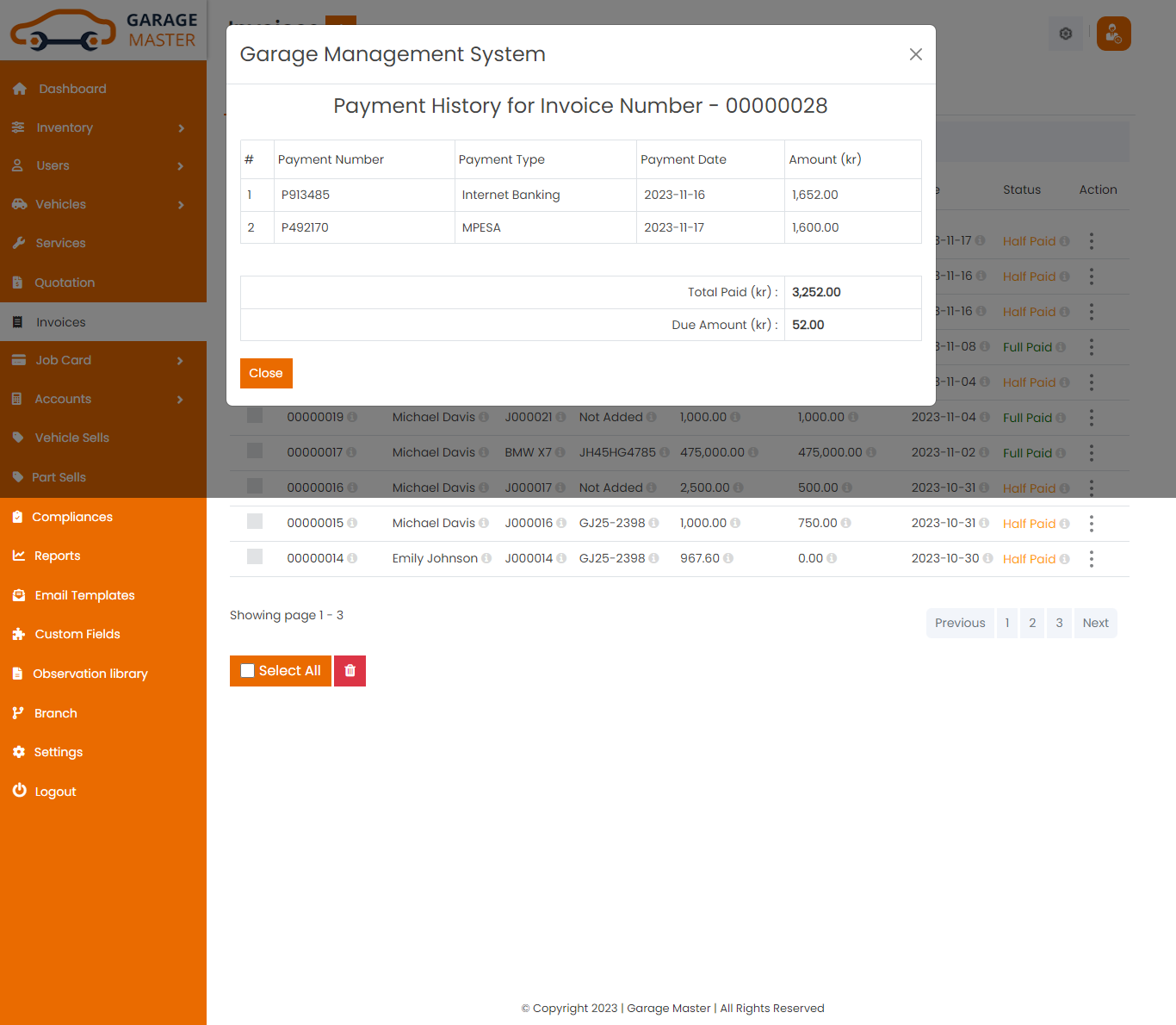 invoice view