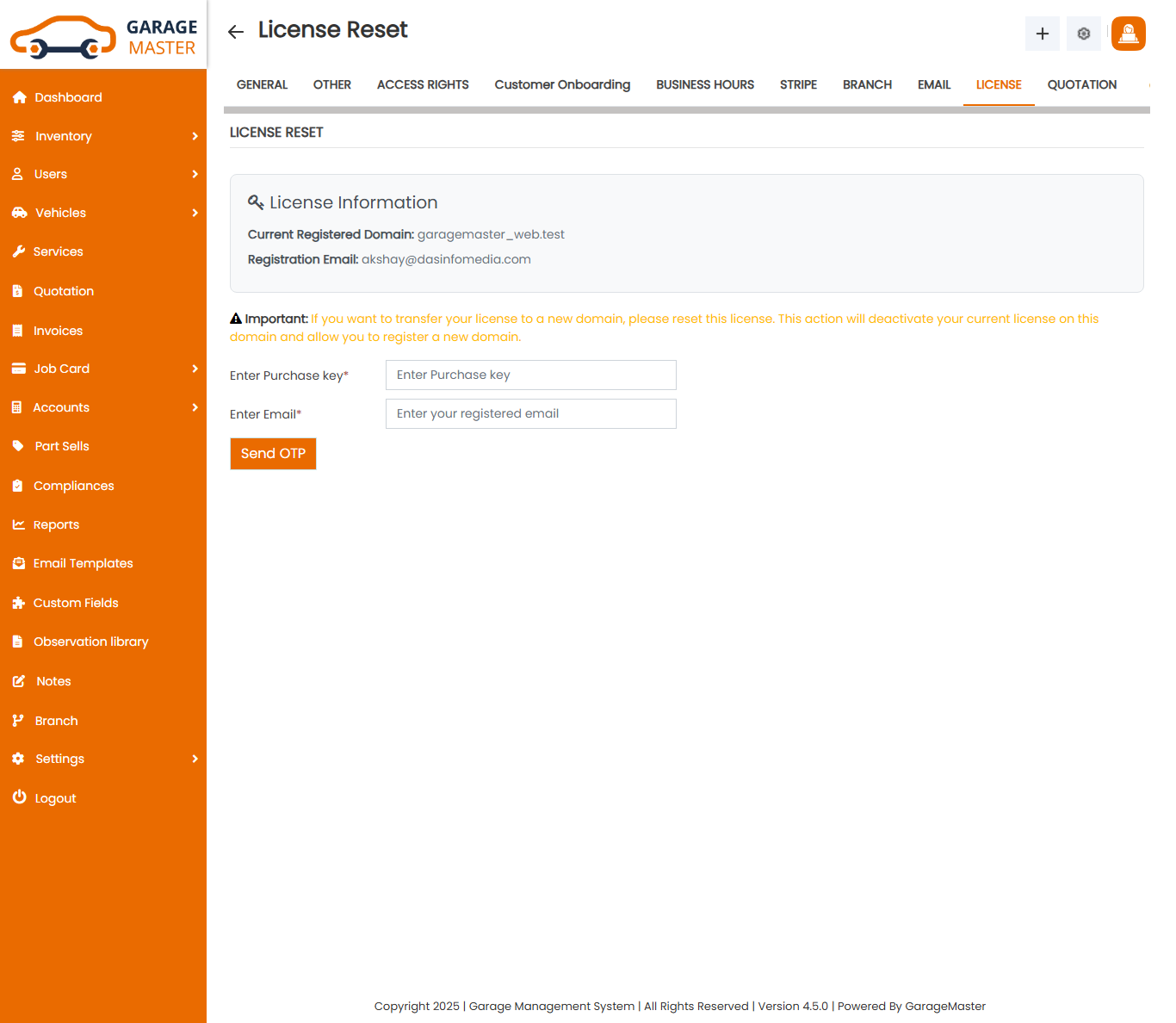 License Settings
