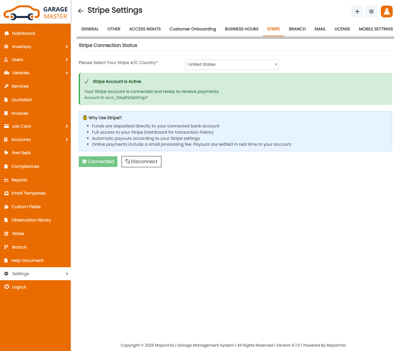 Stripe Account Connected Successfully