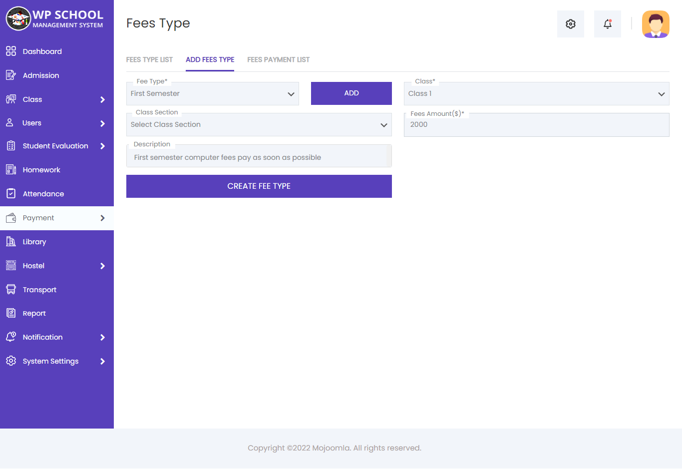 display content of add fee type