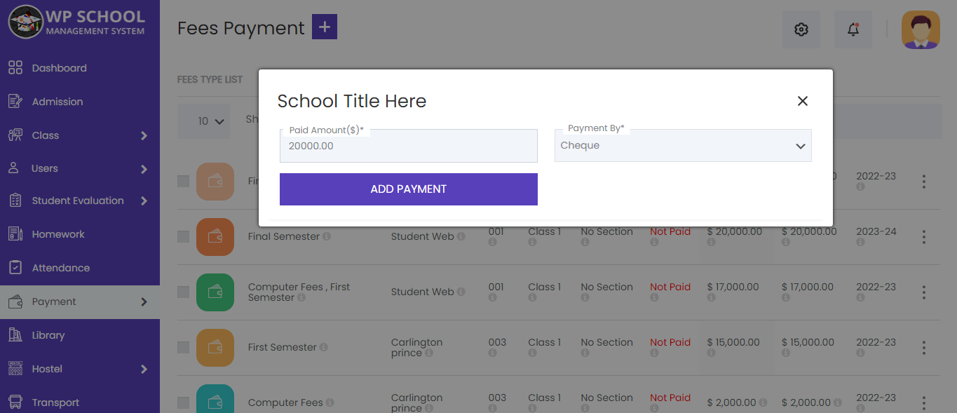 display content of Fees