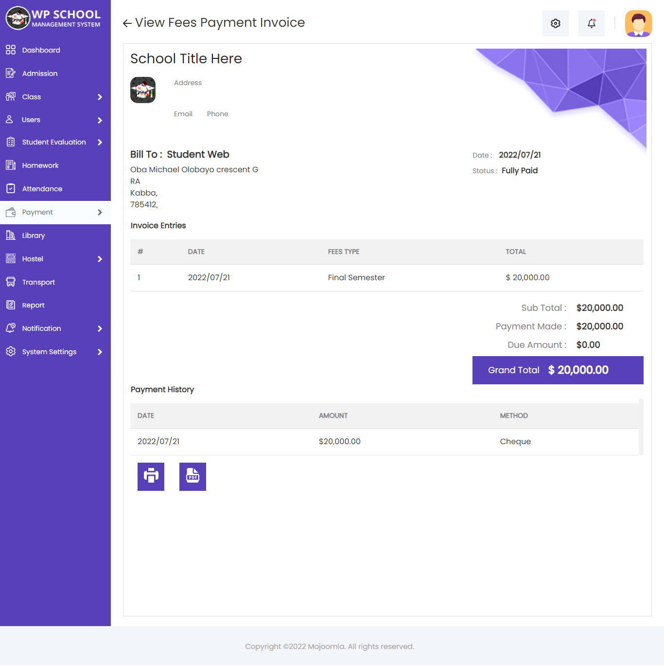 display content of Fees