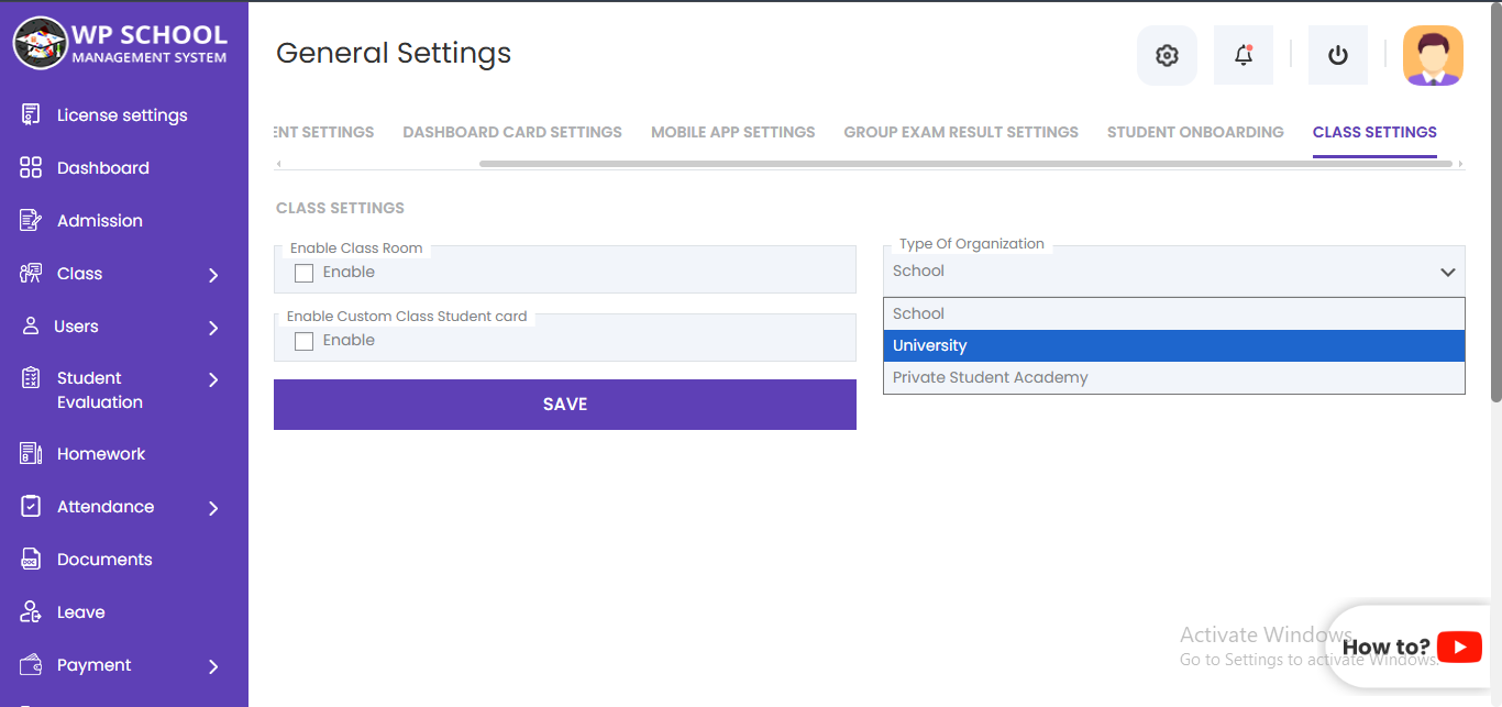 Class Setting — University Flow