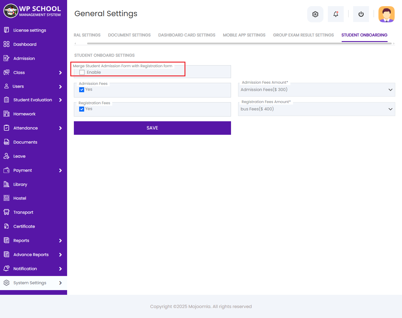 Student Onboarding Settings