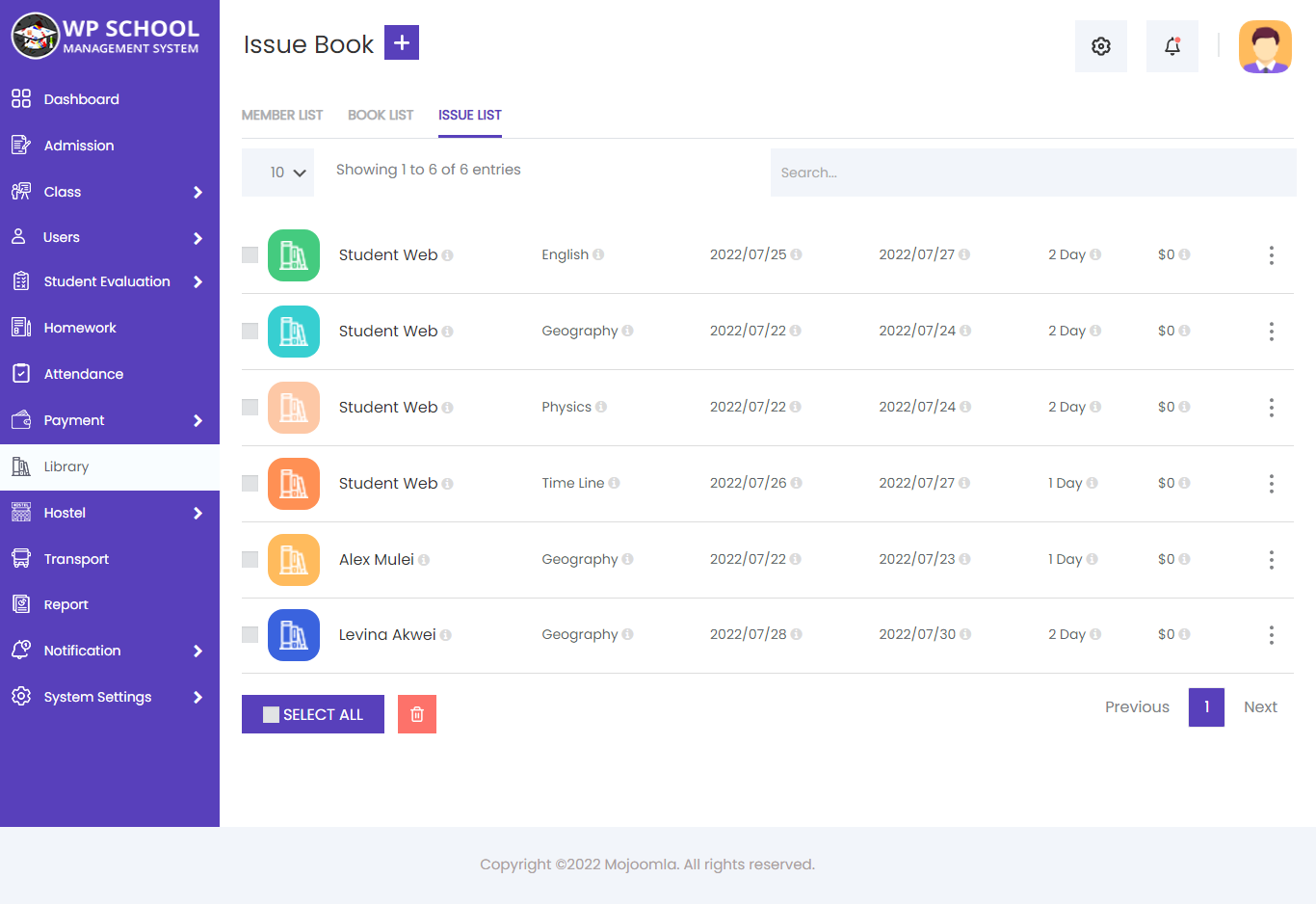 display content of Fees List