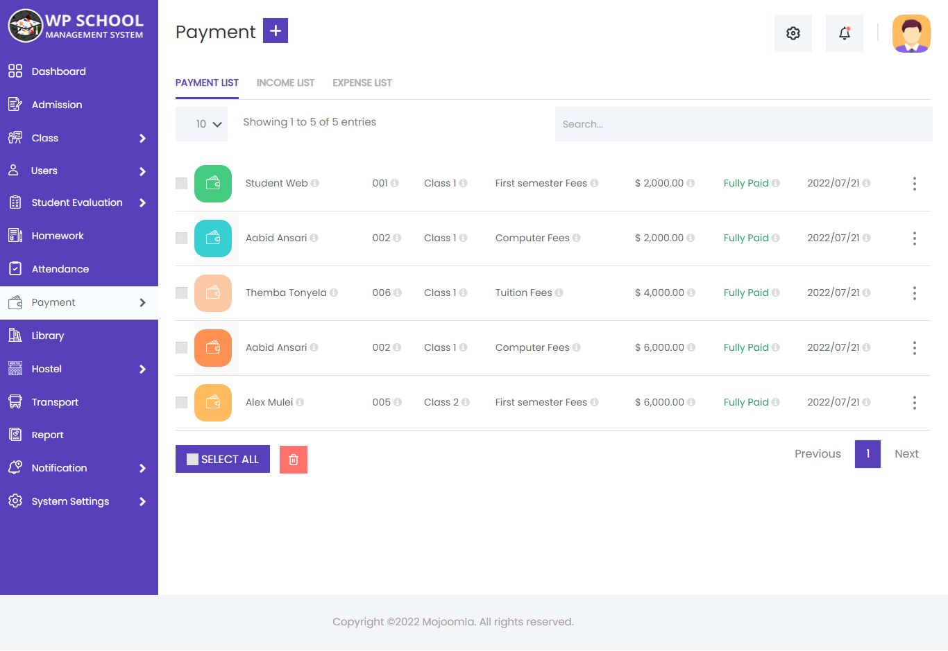 display content of the payment 