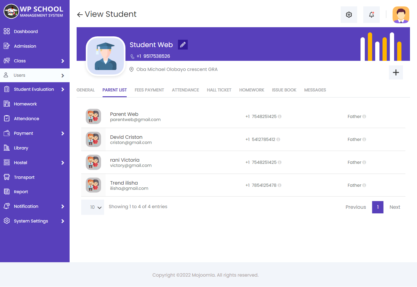 Student View — Parent Tab
