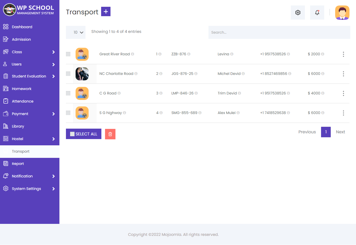 display content of the transport 