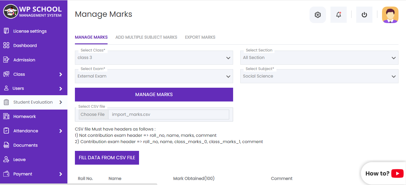 display content of the marks 