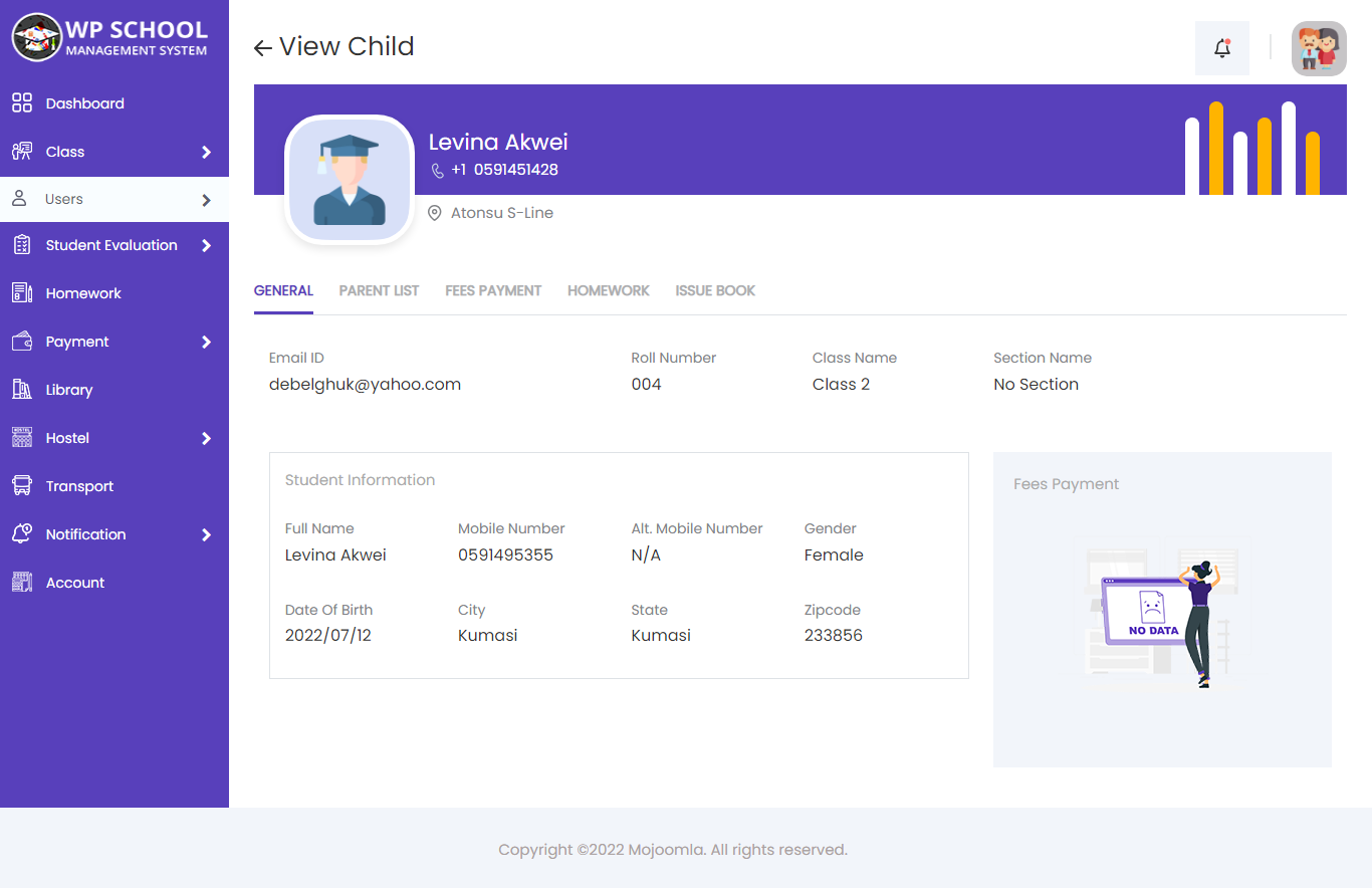 Parent — View Student Profile