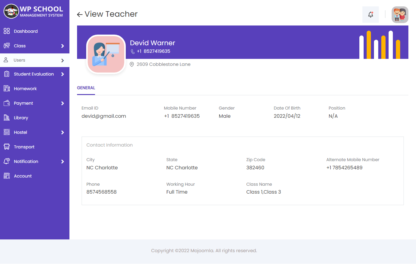 Parent — View Teacher Details