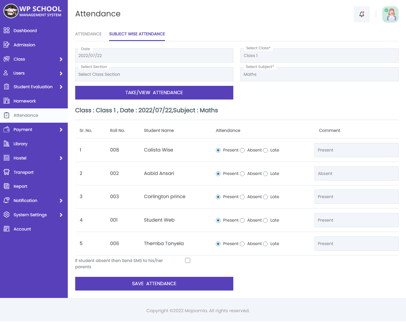 Staff — Subject Attendance