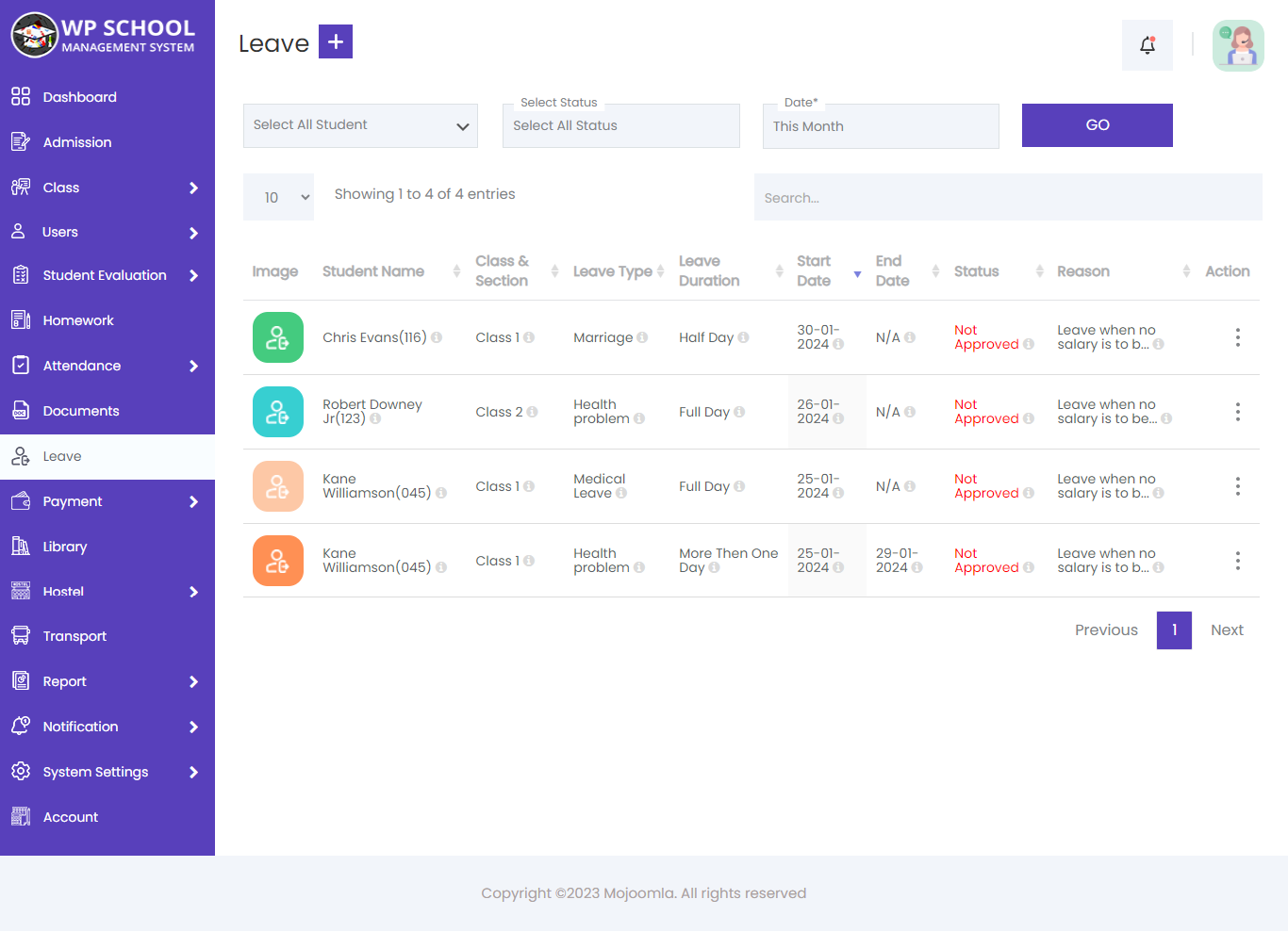 display content of the Leave 