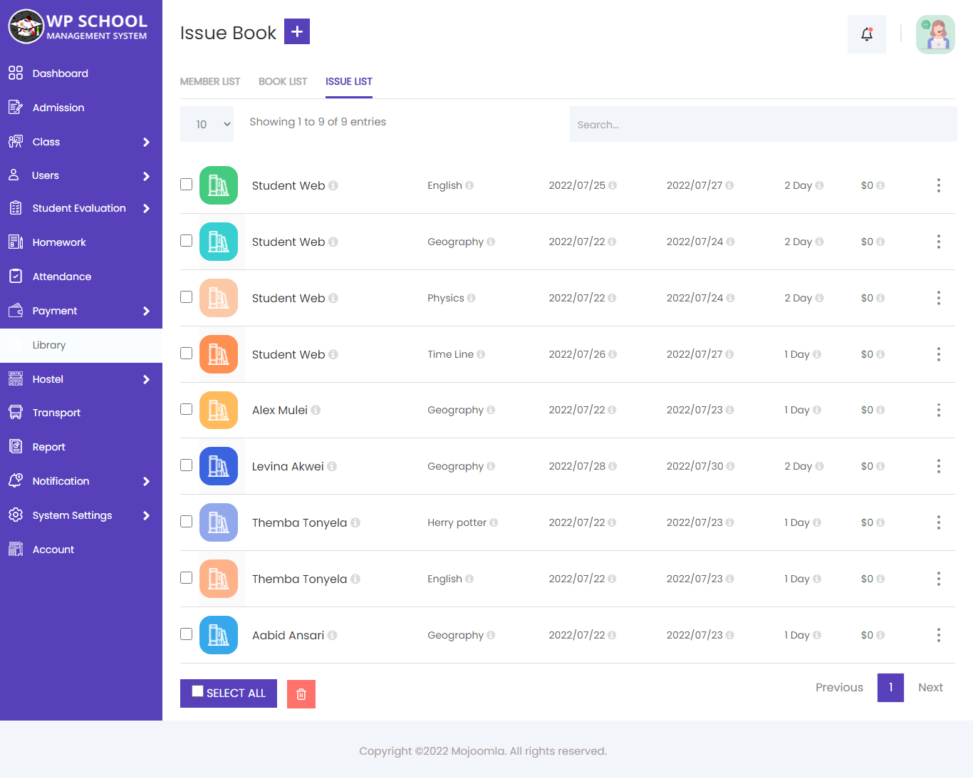 display content of Fees List