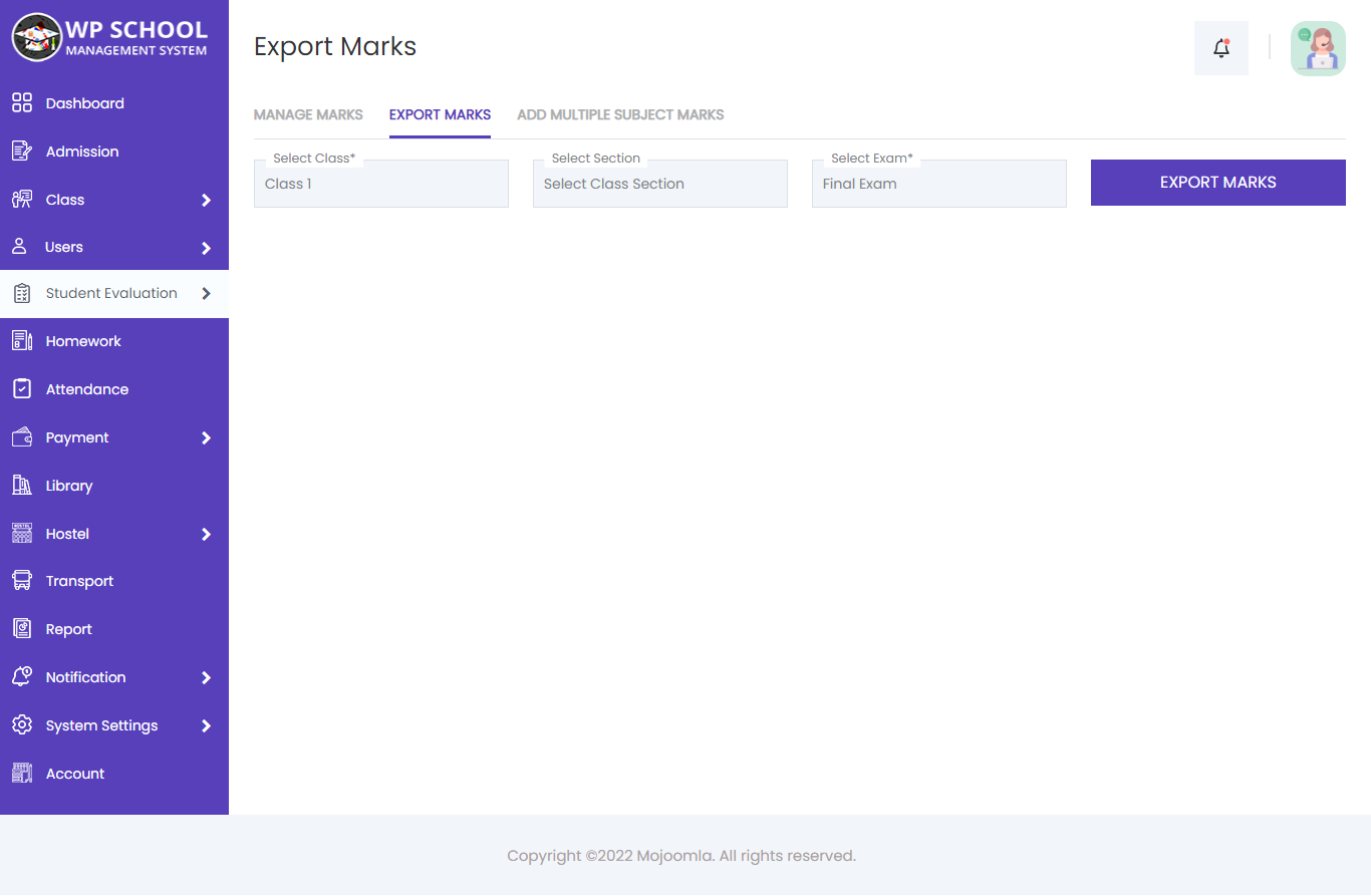 display content of export mark 