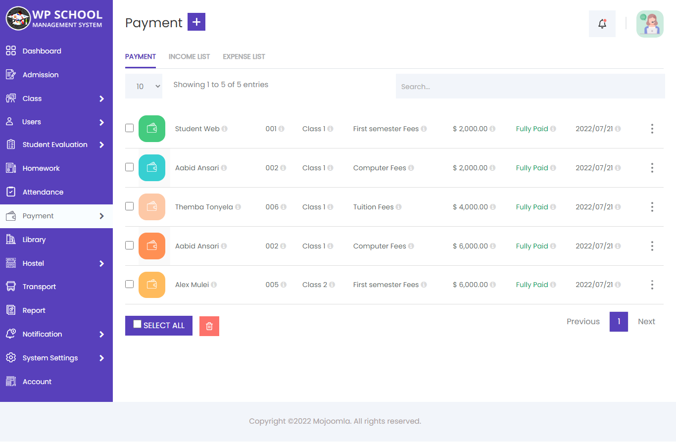 display content of the payment 