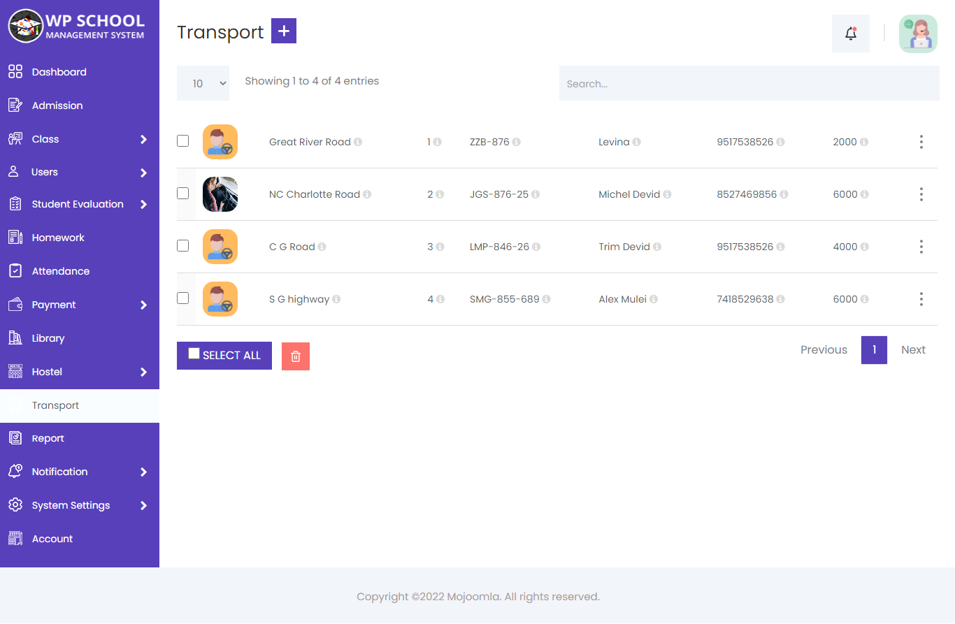 display content of the transport 