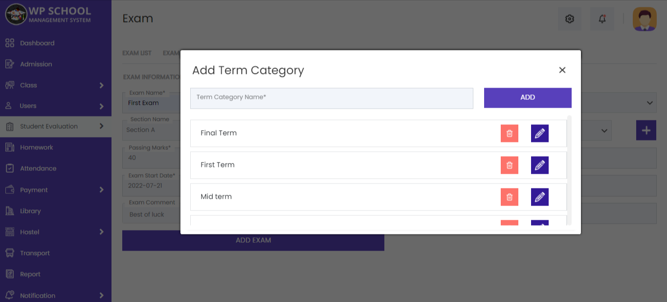 Teacher — Add Exam Term