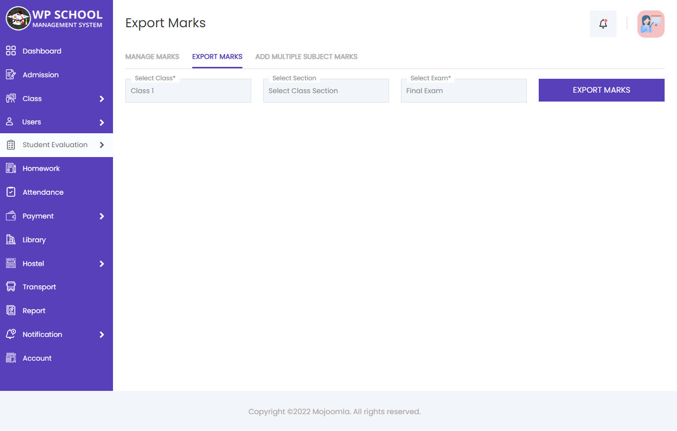 display content of export marks 